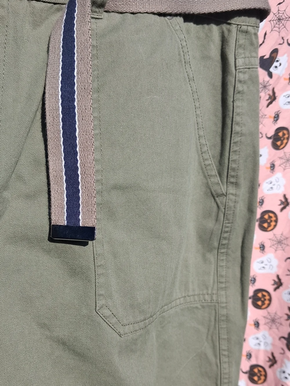 Olive Green Women's Utility Shorts with Stripe Belt